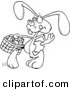 Vector of a Cartoon Easter Bunny Walking with an Easter Basket - Outlined Coloring Page by Toonaday