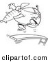 Vector of a Cartoon Elephant Jumping on a Diving Board - Coloring Page Outline by Toonaday