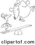 Vector of a Cartoon Elephant Jumping on a See Saw to Make a Stunt Man Fly - Outlined Coloring Page by Toonaday