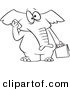 Vector of a Cartoon Elephant Talking on a Cell Phone - Coloring Page Outline by Toonaday
