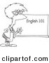 Vector of a Cartoon English 101 Teacher Standing by a Chalk Board - Coloring Page Outline by Toonaday
