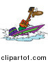 Vector of a Cartoon Excited Black Man on a Speed Boat by Toonaday