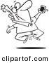 Vector of a Cartoon Excited Man Jumping with His New Cell Phone - Outlined Coloring Page by Toonaday