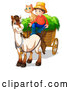 Vector of a Cartoon Farmer Boy with House Cat and a Horse Cart by