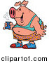 Vector of a Cartoon Fat Party Pig Holding Beer by Toonaday