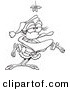 Vector of a Cartoon Female Frog in a Santa Suit Under Mistletoe - Outlined Coloring Page by Toonaday