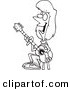 Vector of a Cartoon Female Guitarist Sitting on a Stool - Outlined Coloring Page Drawing by Toonaday