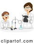 Vector of a Cartoon Female Science Teacher Working with a Happy Male Student on a Chemistry Project by BNP Design Studio