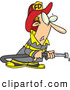 Vector of a Cartoon Fireman Trying to Get His Firehose to Work by Toonaday