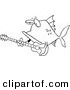 Vector of a Cartoon Fish Guitarist - Outlined Coloring Page Drawing by Toonaday