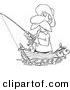 Vector of a Cartoon Fisherman Standing in His Boat - Outlined Coloring Page by Toonaday