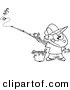 Vector of a Cartoon Fishing Boy with a Bucket of Worms - Coloring Page Outline by Toonaday