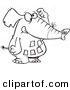 Vector of a Cartoon Forgetful Elephant with Notes on His Belly - Coloring Page Outline by Toonaday