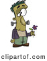 Vector of a Cartoon Frankenstein Holding a Purple Flower by Toonaday