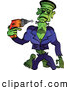 Vector of a Cartoon Frankenstein Tightening Screws on His Neck by Zooco