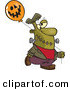 Vector of a Cartoon Frankenstein Walking with a Halloween Jackolantern Balloon by Toonaday
