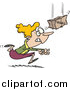 Vector of a Cartoon Frantic Blond White Woman Catching a Fragile Package by Toonaday