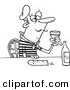 Vector of a Cartoon French Man with Wine and Bread - Coloring Page Outline by Toonaday