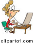 Vector of a Cartoon Friendly Caucasian Woman Wearing a Headset at Her Desk by Toonaday