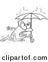 Vector of a Cartoon Frog Dashing Through the Rain with an Umbrella - Coloring Page Outline by Toonaday