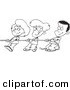 Vector of a Cartoon Girl and Boys Pulling a Rope - Coloring Page Outline by Toonaday