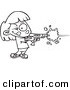 Vector of a Cartoon Girl Playing Laser Tag - Outlined Coloring Page by Toonaday