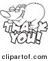 Vector of a Cartoon Grateful Bear Resting on Thank You Text - Coloring Page Outline by Toonaday