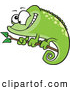 Vector of a Cartoon Green Spotted Chameleon Lizard Smiling on a Branch by Toonaday