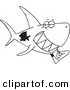 Vector of a Cartoon Grinning Shark Using a Toothpick - Coloring Page Outline by Toonaday