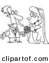 Vector of a Cartoon Groom Allergic to His Bride's Bouquet - Coloring Page Outline by Toonaday
