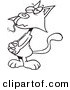 Vector of a Cartoon Guilty Cat with a Mouse in His Mouth - Outlined Coloring Page Drawing by Toonaday