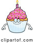 Vector of a Cartoon Happy Birthday Cupcake Mascot by Cory Thoman
