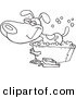 Vector of a Cartoon Happy Dog Bathing in a Tub - Coloring Page Outline by Toonaday