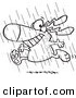 Vector of a Cartoon Happy Dog Running in the Rain During Spring Showers - Outlined Coloring Page by Toonaday