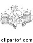 Vector of a Cartoon Happy Garbage Man Carrying Trash Cans - Outlined Coloring Page Drawing by Toonaday