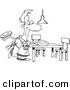 Vector of a Cartoon Happy Stay at Home Dad Setting the Dinner Table - Coloring Page Outline by Toonaday