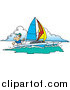 Vector of a Cartoon Happy White Man Sailing a Trimaran by Toonaday