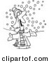Vector of a Cartoon Happy Woman in the Snow - Outlined Coloring Page by Toonaday