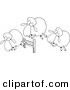 Vector of a Cartoon Herd of Sheep Leaping a Fence - Coloring Page Outline by Toonaday