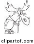 Vector of a Cartoon Hiking Moose Using a Walking Stick - Outlined Coloring Page by Toonaday