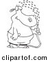 Vector of a Cartoon Hippo Spraying Himself with a Hose - Coloring Page Outline by Toonaday
