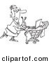 Vector of a Cartoon Homeless Woman Pushing a Laptop on Her Cart - Outlined Coloring Page by Toonaday