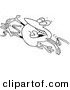 Vector of a Cartoon Hopping Frog Breaking Through the Finish Line Ribbon - Outlined Coloring Page by Toonaday
