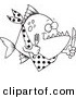 Vector of a Cartoon Hungry Piranha Fish - Outlined Coloring Page by Toonaday