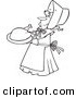 Vector of a Cartoon Lady Pilgrim Serving a Turkey - Outlined Coloring Page by Toonaday