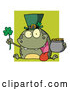 Vector of a Cartoon Leprechaun Frog over Green Square by Hit Toon