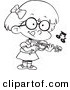 Vector of a Cartoon Little Girl Standing and Playing a Violin - Coloring Page Outline by Toonaday
