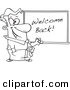 Vector of a Cartoon Male Teacher Writing Welcome Back on a Board - Outlined Coloring Page by Toonaday