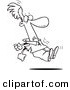 Vector of a Cartoon Man Being Lifted off the Ground in Heavy Wind - Coloring Page Outline by Toonaday