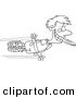 Vector of a Cartoon Man Catching a Frisbee in His Mouth - Coloring Page Outline by Toonaday
